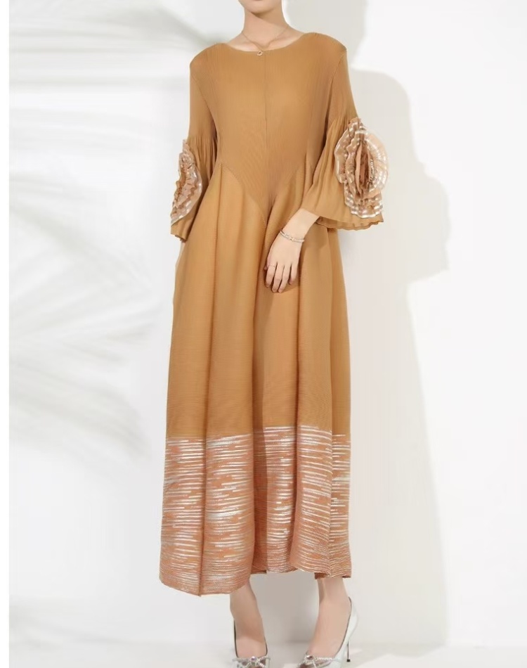 Bronzing long dress fold dress for women