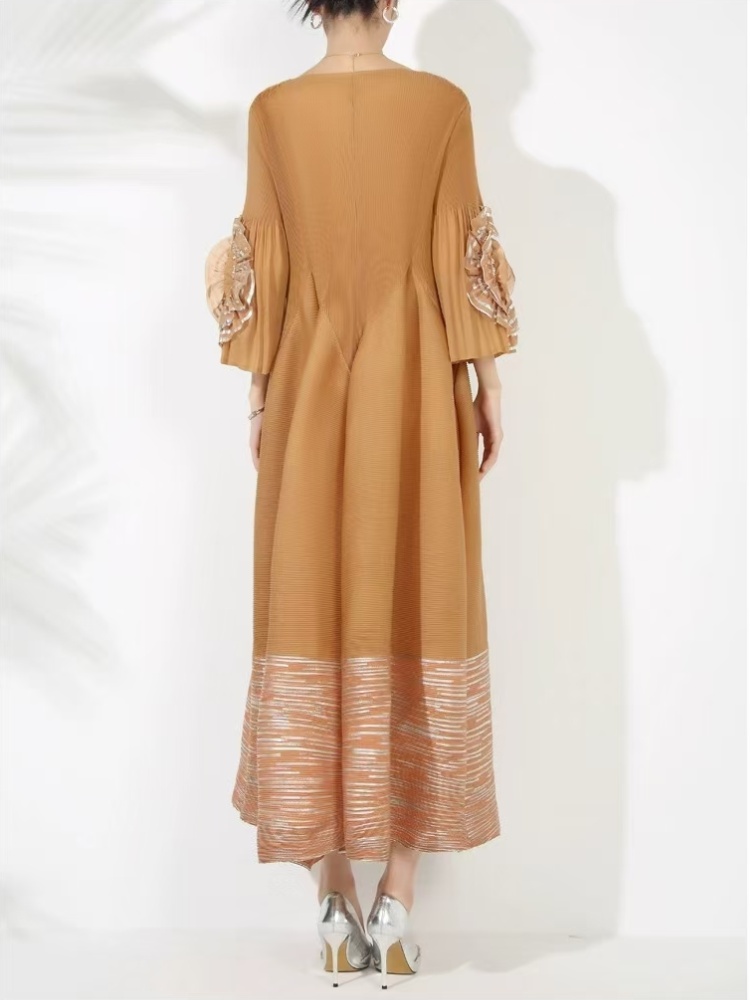 Bronzing long dress fold dress for women