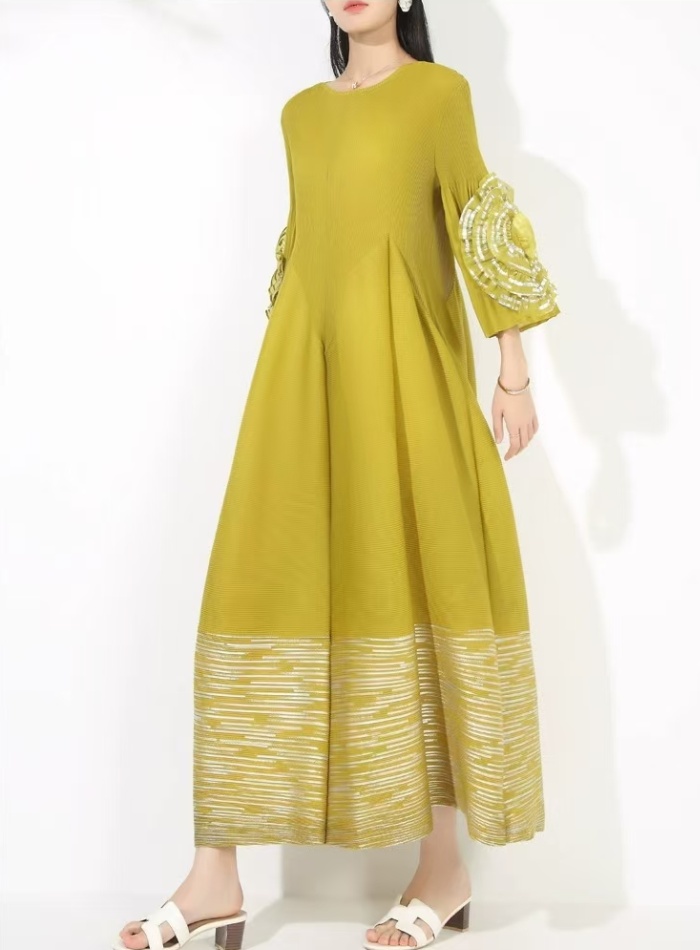 Bronzing long dress fold dress for women