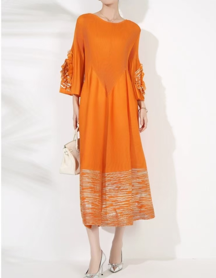 Bronzing long dress fold dress for women