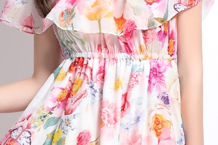 Spring flat shoulder retro long flowers dress