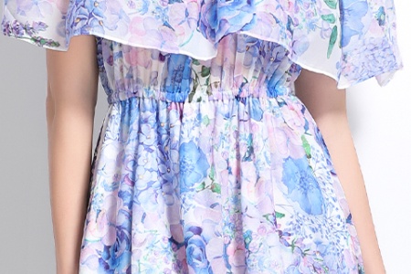 Long retro flat shoulder flowers spring dress