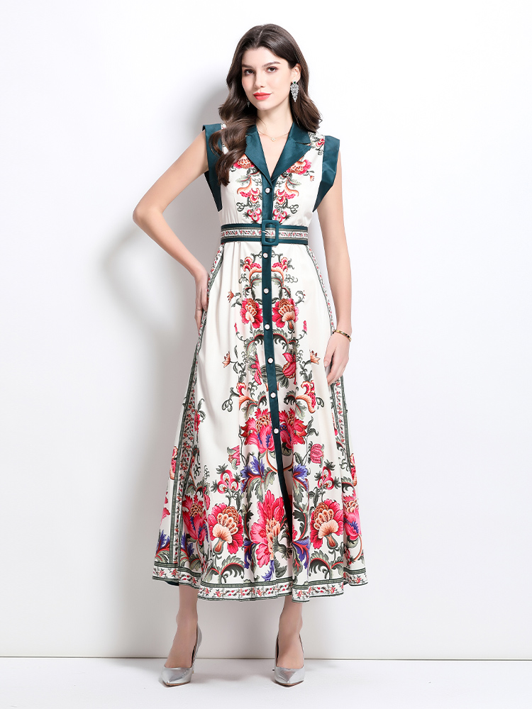 Spring court style printing shirt short retro dress