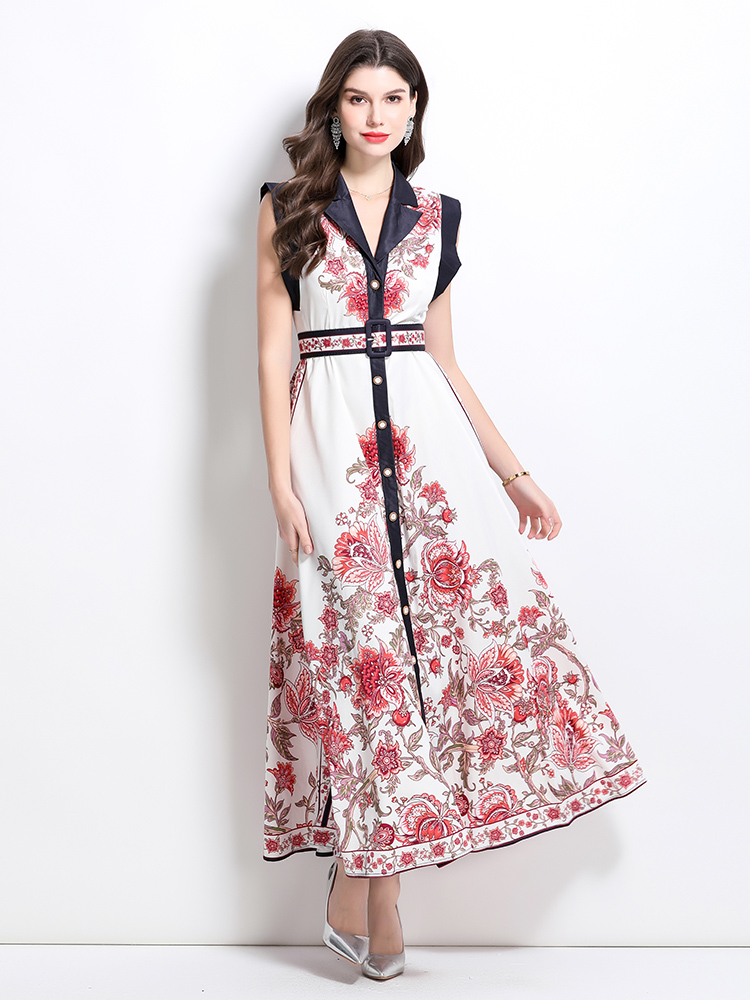 Retro printing court style shirt long spring dress