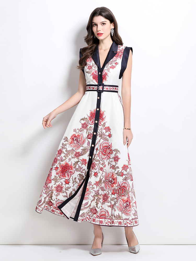 Retro printing court style shirt long spring dress