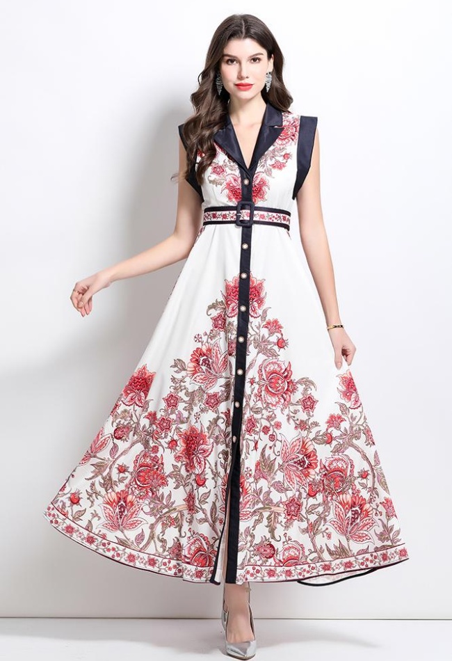 Retro printing court style shirt long spring dress