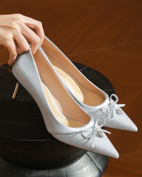 Bow low high-heeled shoes pointed shoes for women