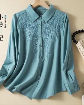 Art long sleeve tops cotton linen shirt for women