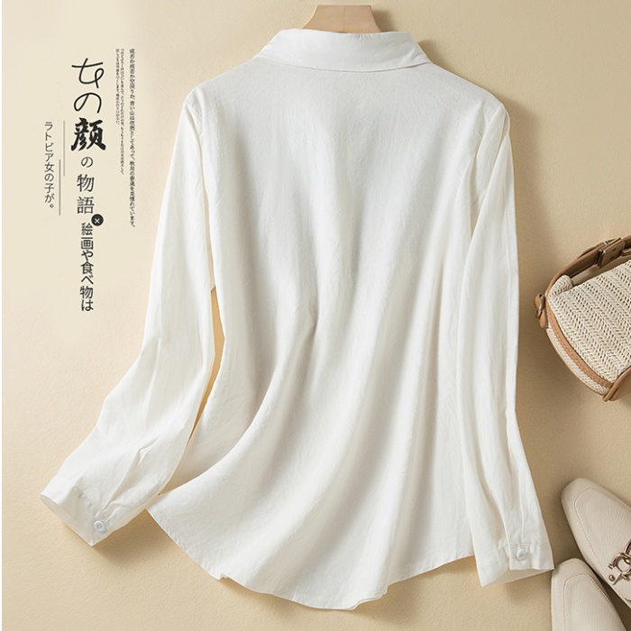 Art long sleeve tops cotton linen shirt for women