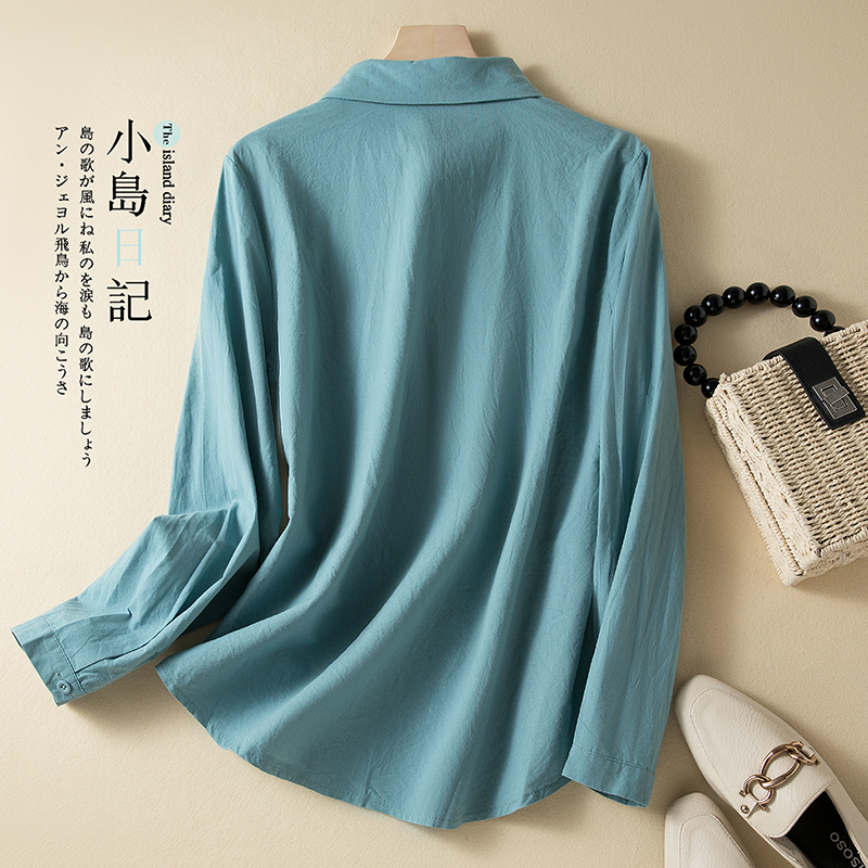 Art long sleeve tops cotton linen shirt for women