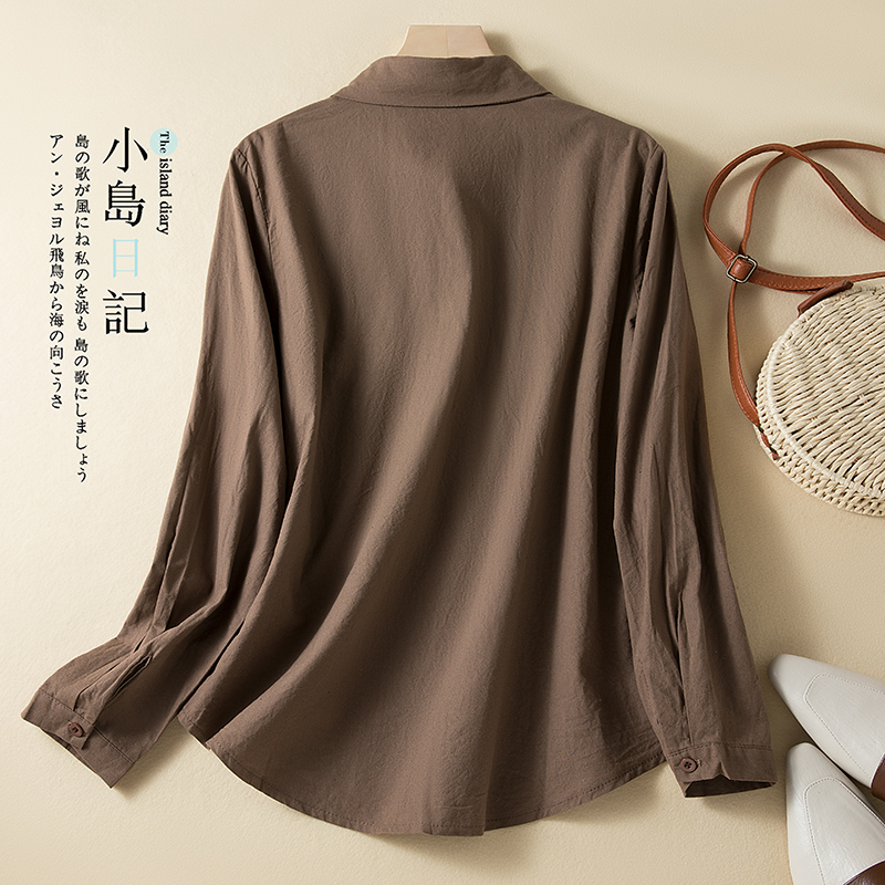 Art long sleeve tops cotton linen shirt for women