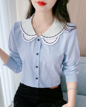 Double long sleeve shirt embroidered tops for women