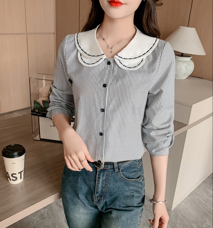 Double long sleeve shirt embroidered tops for women