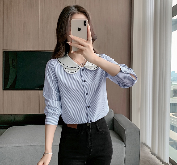 Double long sleeve shirt embroidered tops for women