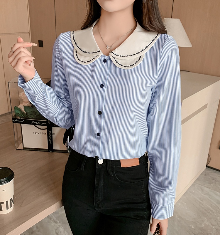 Double long sleeve shirt embroidered tops for women