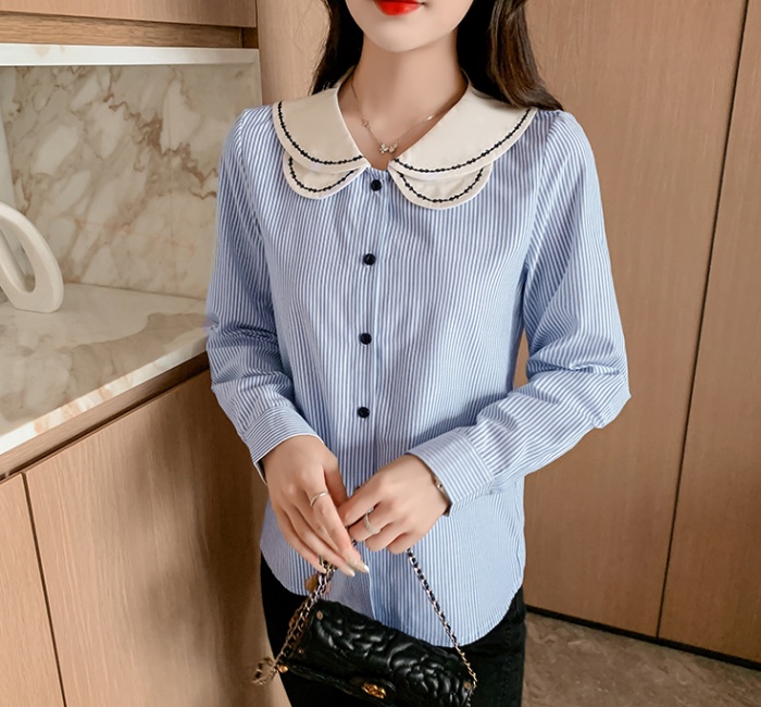 Double long sleeve shirt embroidered tops for women