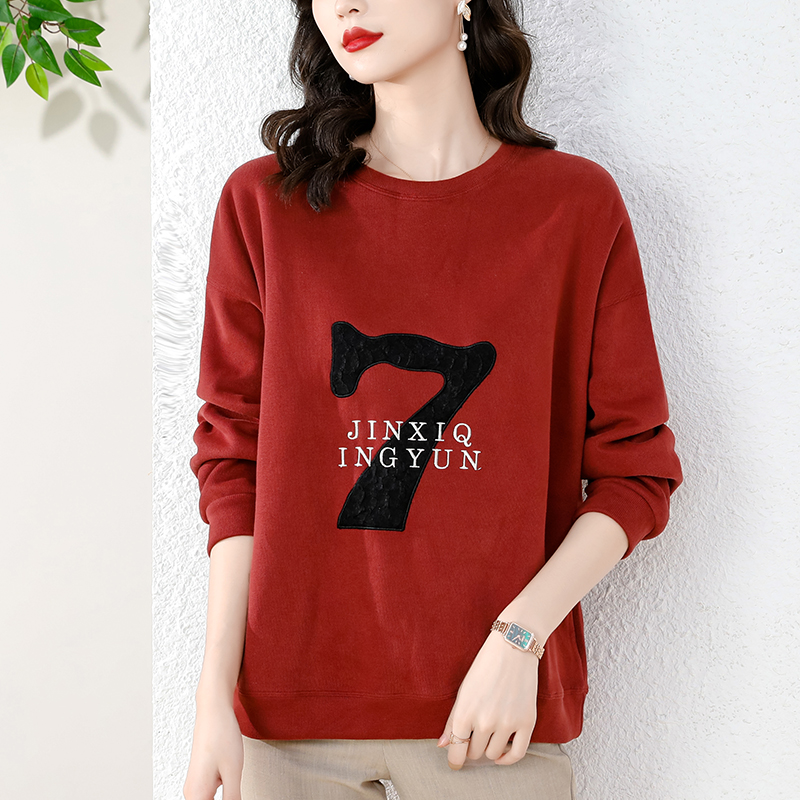 Autumn loose embroidered long sleeve hoodie for women