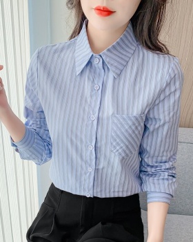 Long sleeve all-match shirt stripe spring tops for women