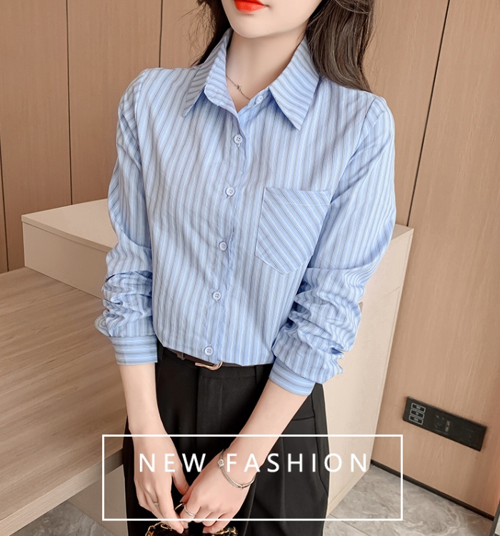 Long sleeve all-match shirt stripe spring tops for women