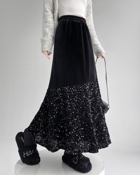 All-match velvet splice slim mermaid skirt