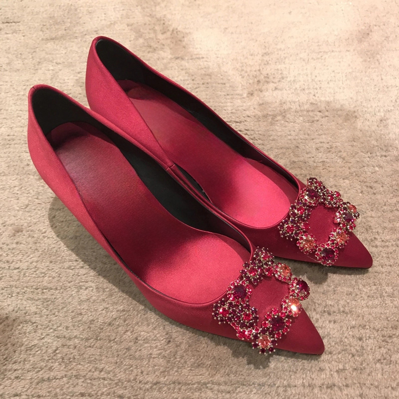 Red high-heeled shoes spring wedding shoes for women