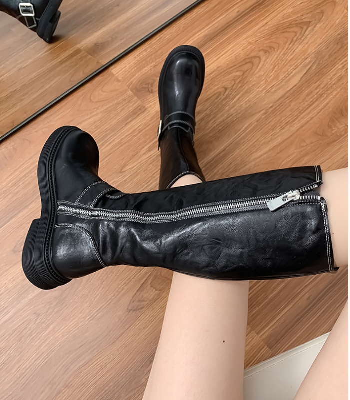 Side zipper women's boots retro thigh boots for women