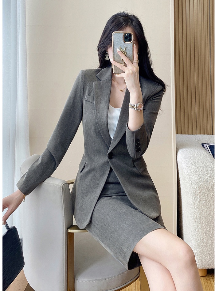 Spring gray business suit profession coat 2pcs set