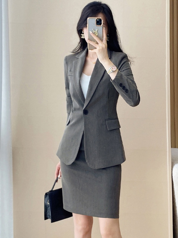 Spring gray business suit profession coat 2pcs set