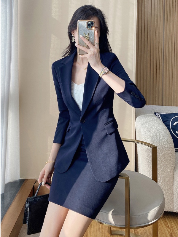 Spring gray business suit profession coat 2pcs set