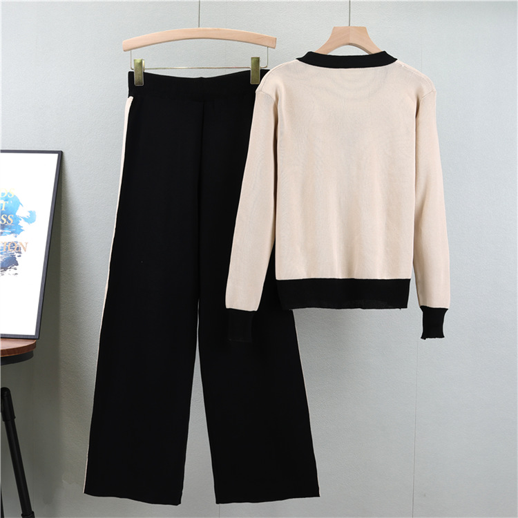 Show young wide leg pants cardigan 2pcs set for women