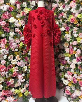 Embroidered dress disk flowers long dress for women