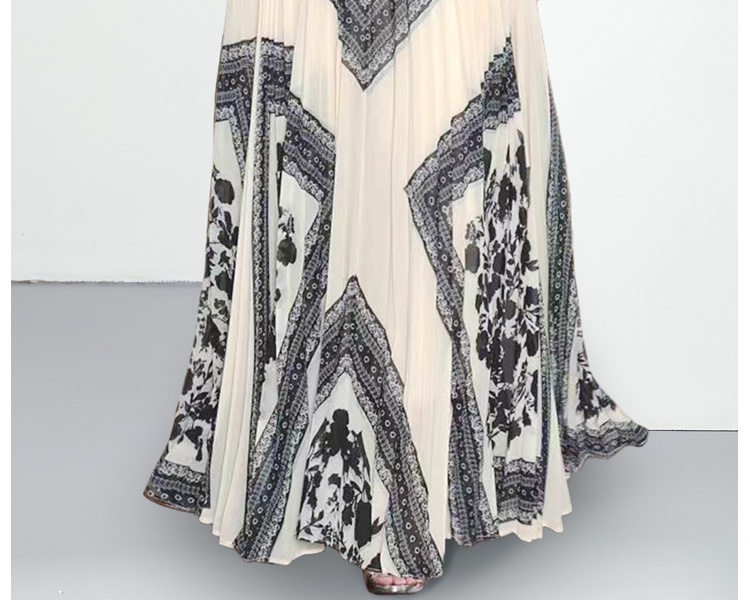 Fashion big skirt printing evening dress pleated long dress