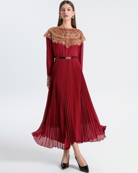 Chiffon crimp pleated dress beads sequins shawl