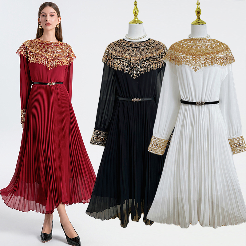 Chiffon crimp pleated dress beads sequins shawl