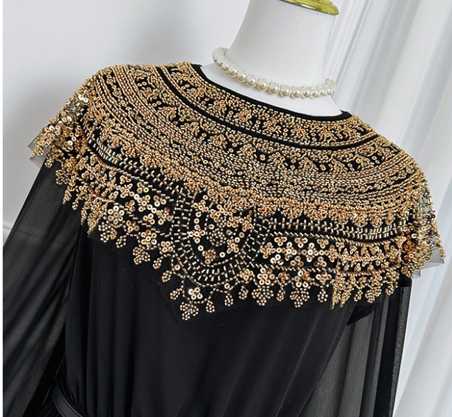 Chiffon crimp pleated dress beads sequins shawl