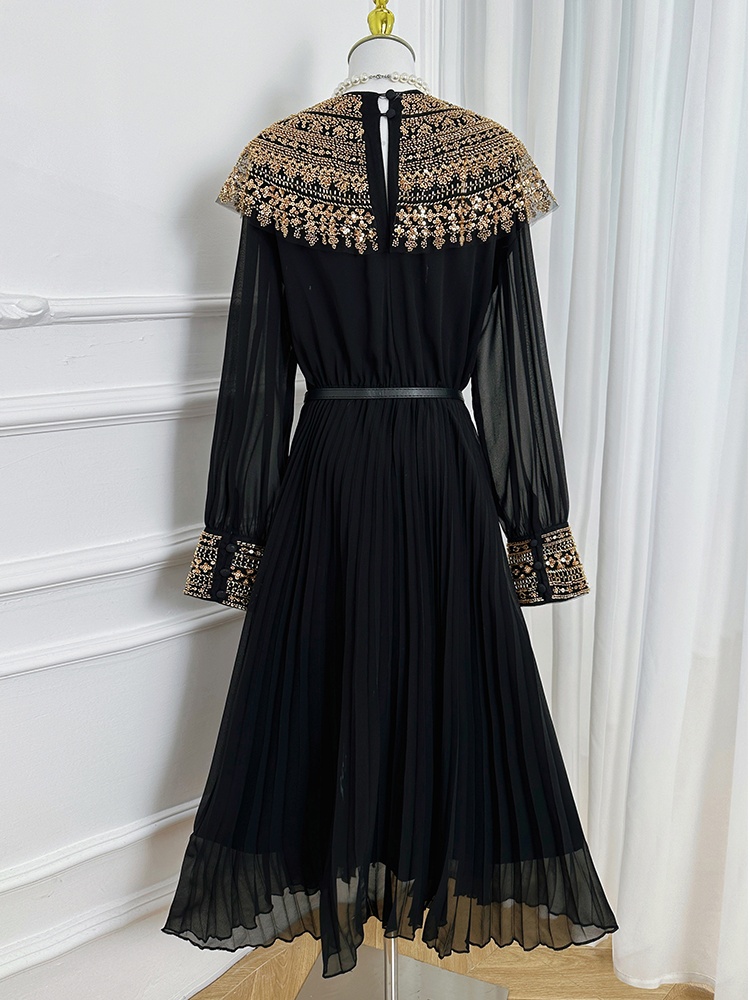 Chiffon crimp pleated dress beads sequins shawl