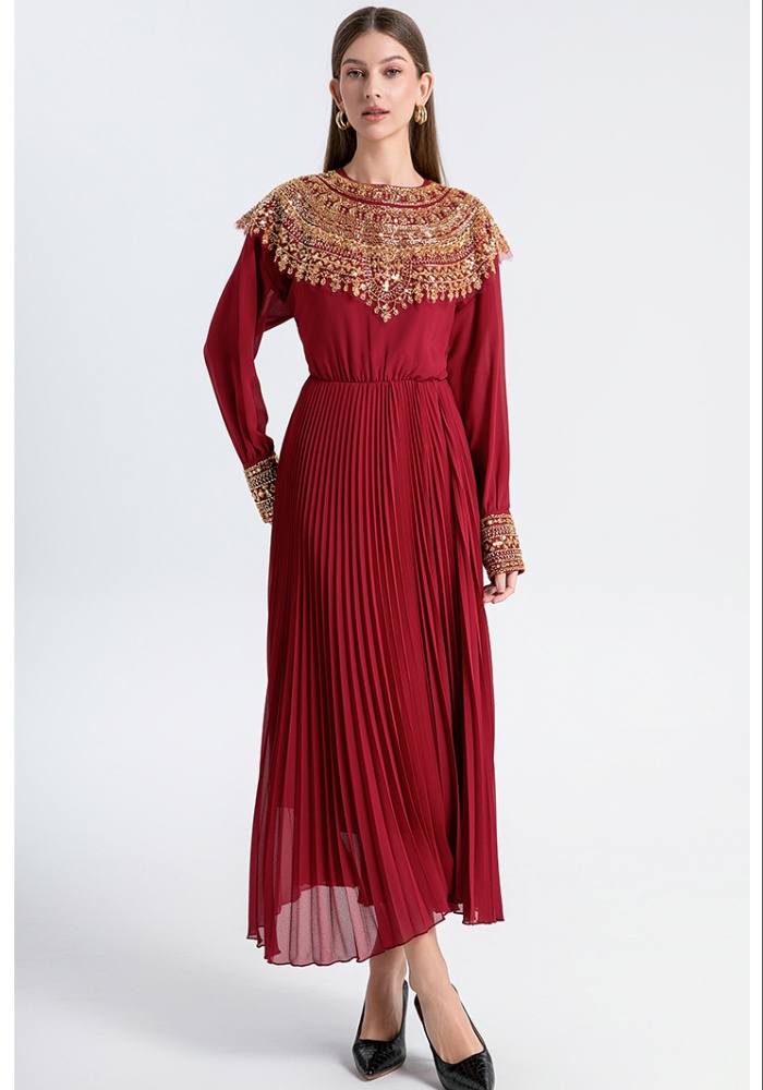 Chiffon crimp pleated dress beads sequins shawl