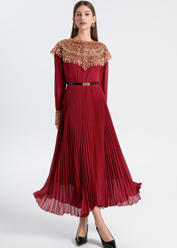 Chiffon crimp pleated dress beads sequins shawl