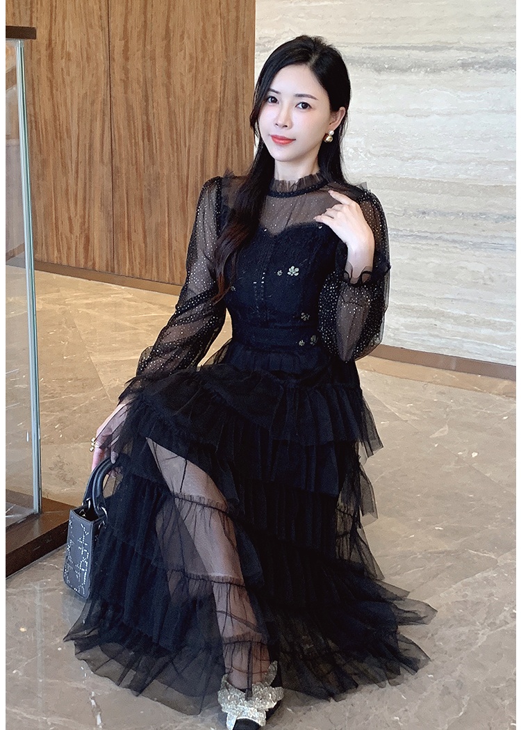 Fashion temperament pinched waist gauze dress for women