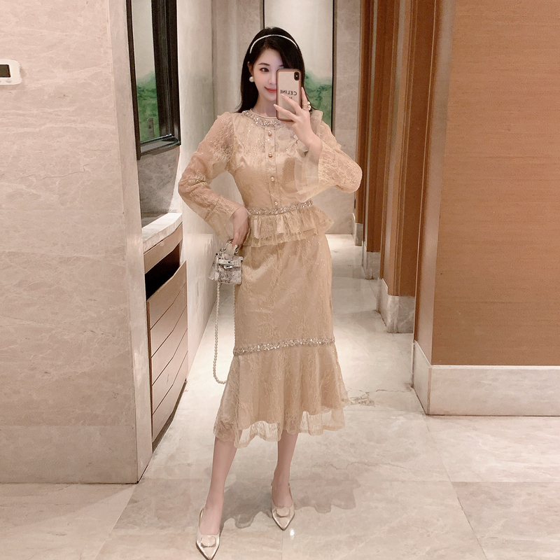 Mermaid slim Pseudo-two fashion elegant temperament dress