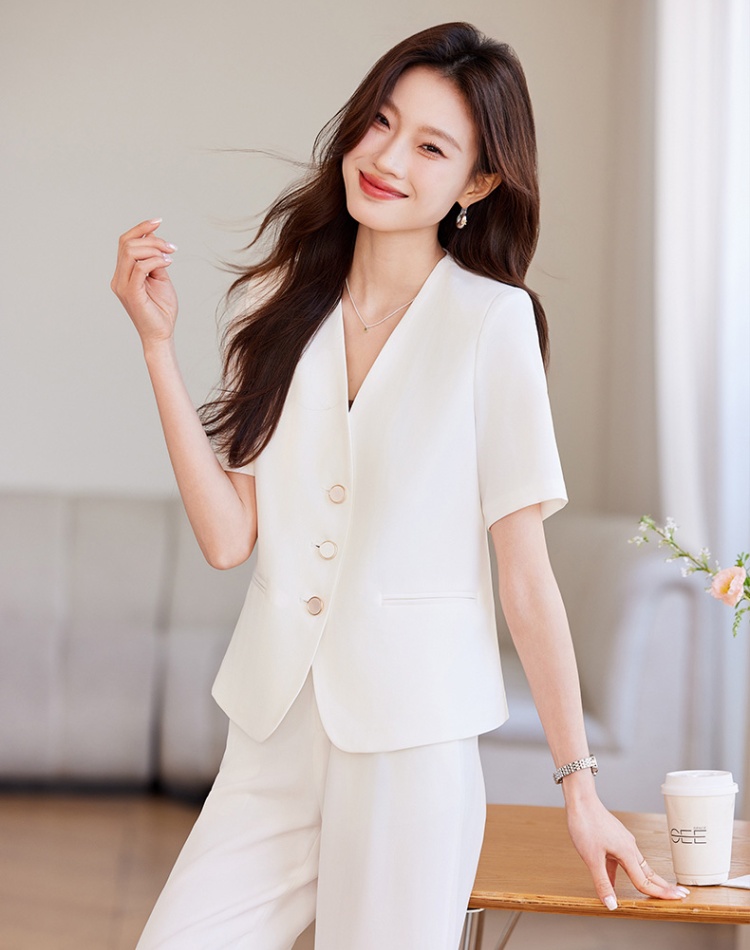 Short sleeve summer tops fashion no collar coat 2pcs set