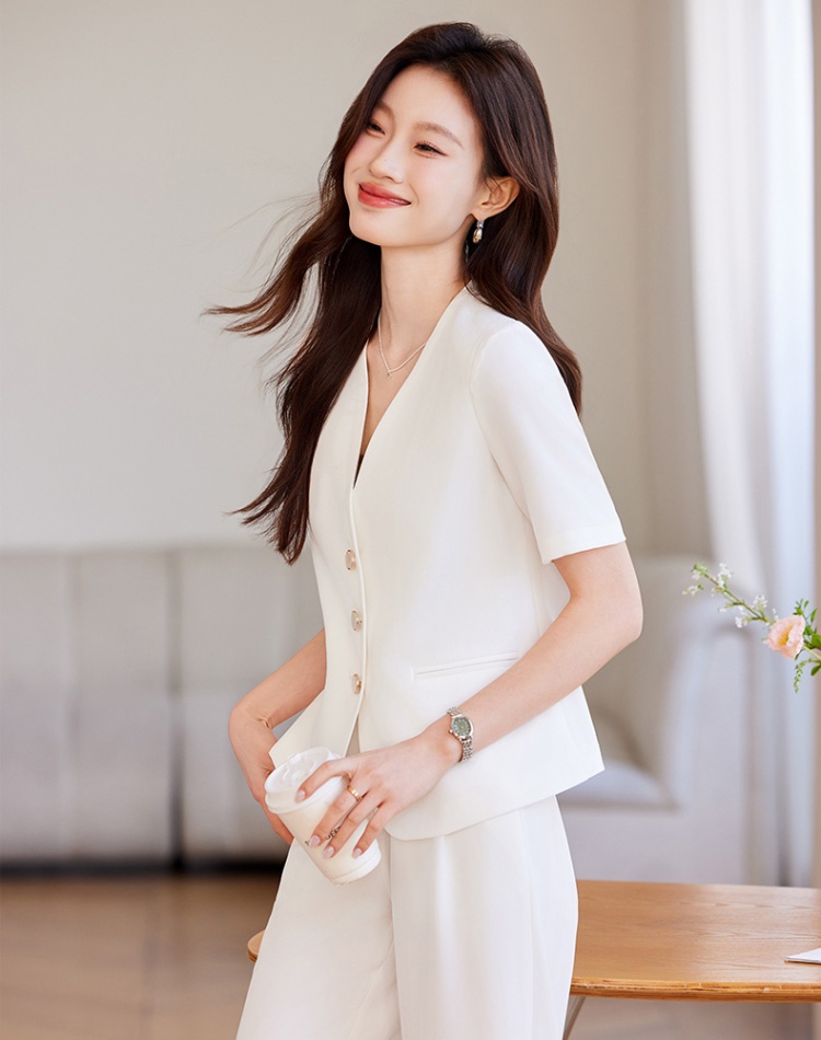 Short sleeve summer tops fashion no collar coat 2pcs set