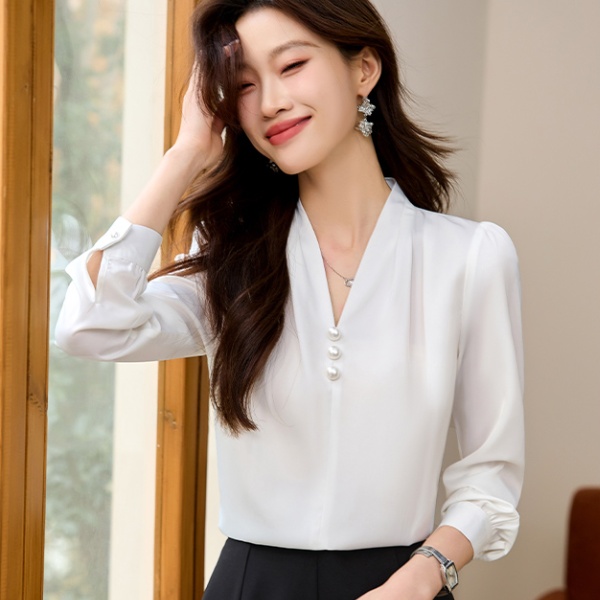 Western style V-neck niche beading temperament shirt