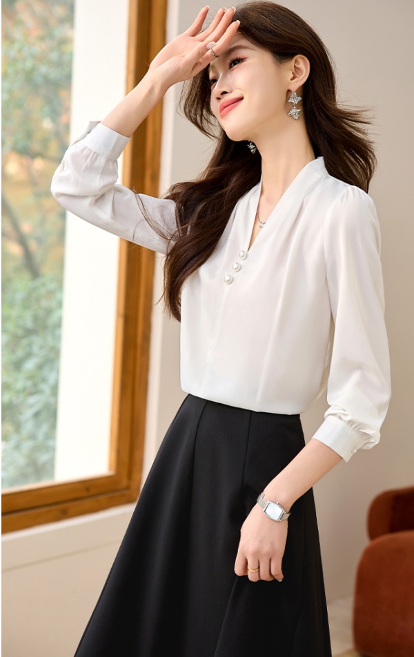 Temperament commuting skirt V-neck shirt 2pcs set for women