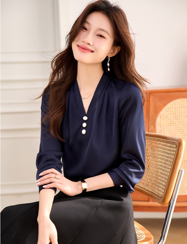 Temperament commuting skirt V-neck shirt 2pcs set for women