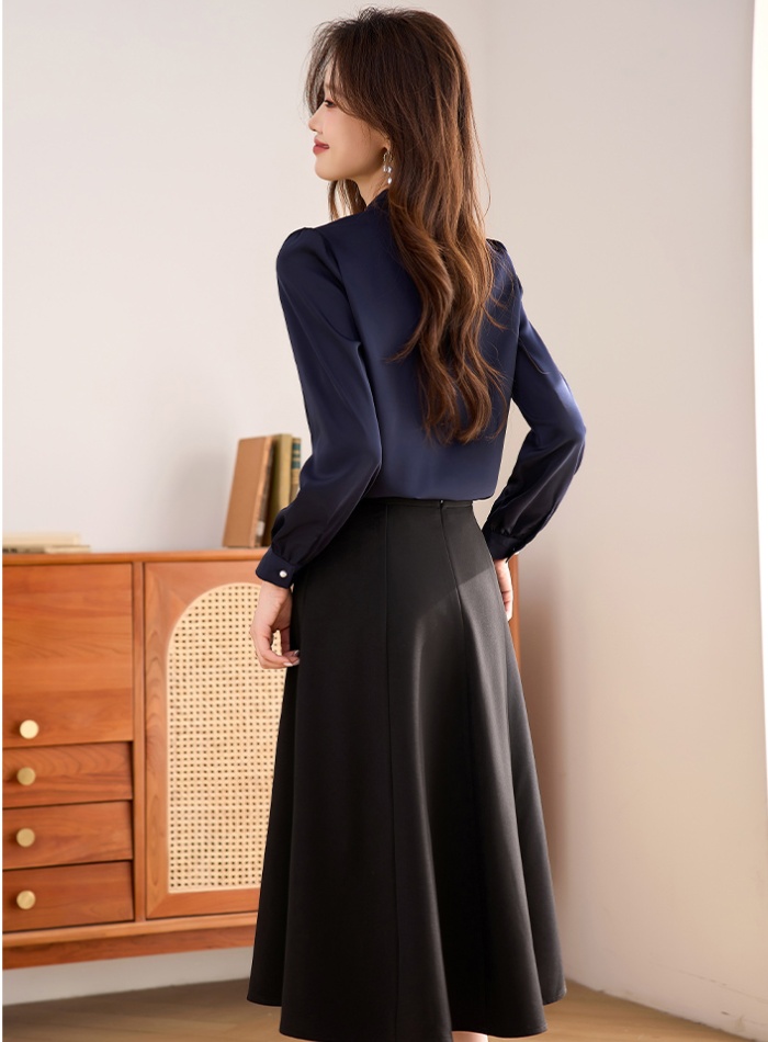 Temperament commuting skirt V-neck shirt 2pcs set for women