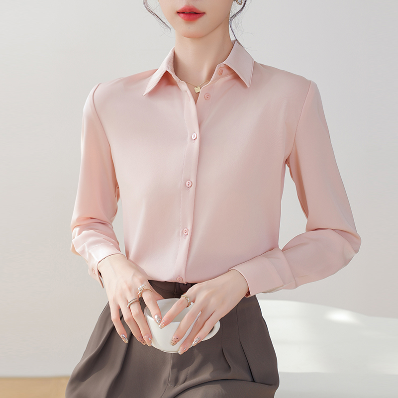 Profession long sleeve tops cherry satin shirt for women