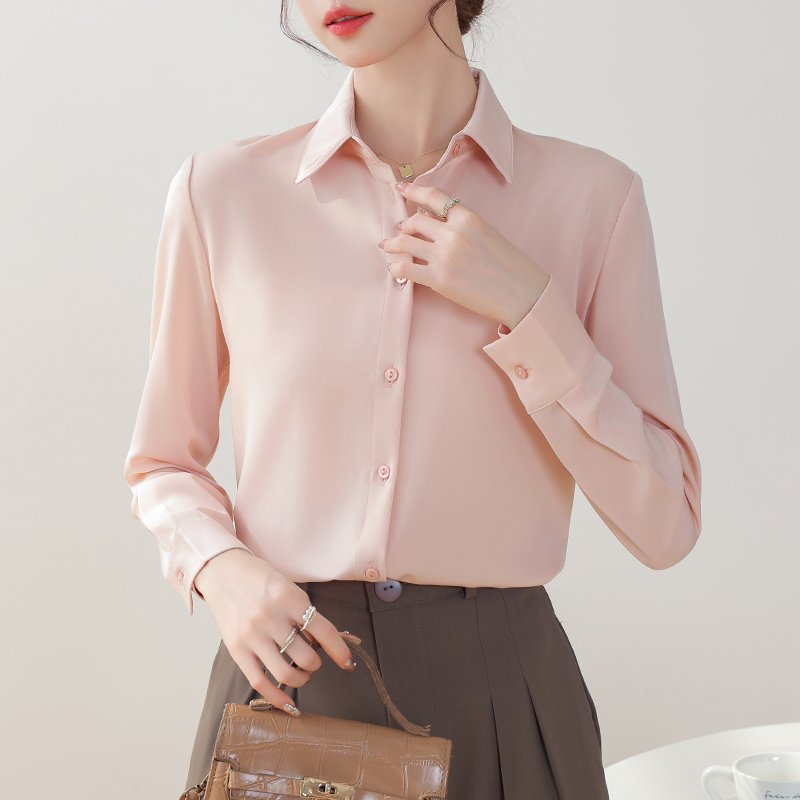 Profession long sleeve tops cherry satin shirt for women