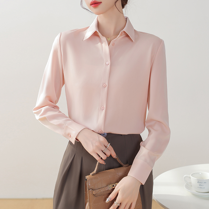 Profession long sleeve tops cherry satin shirt for women