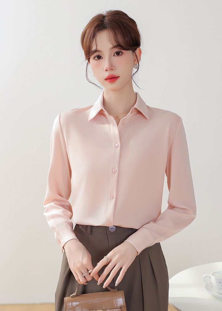 Profession long sleeve tops cherry satin shirt for women